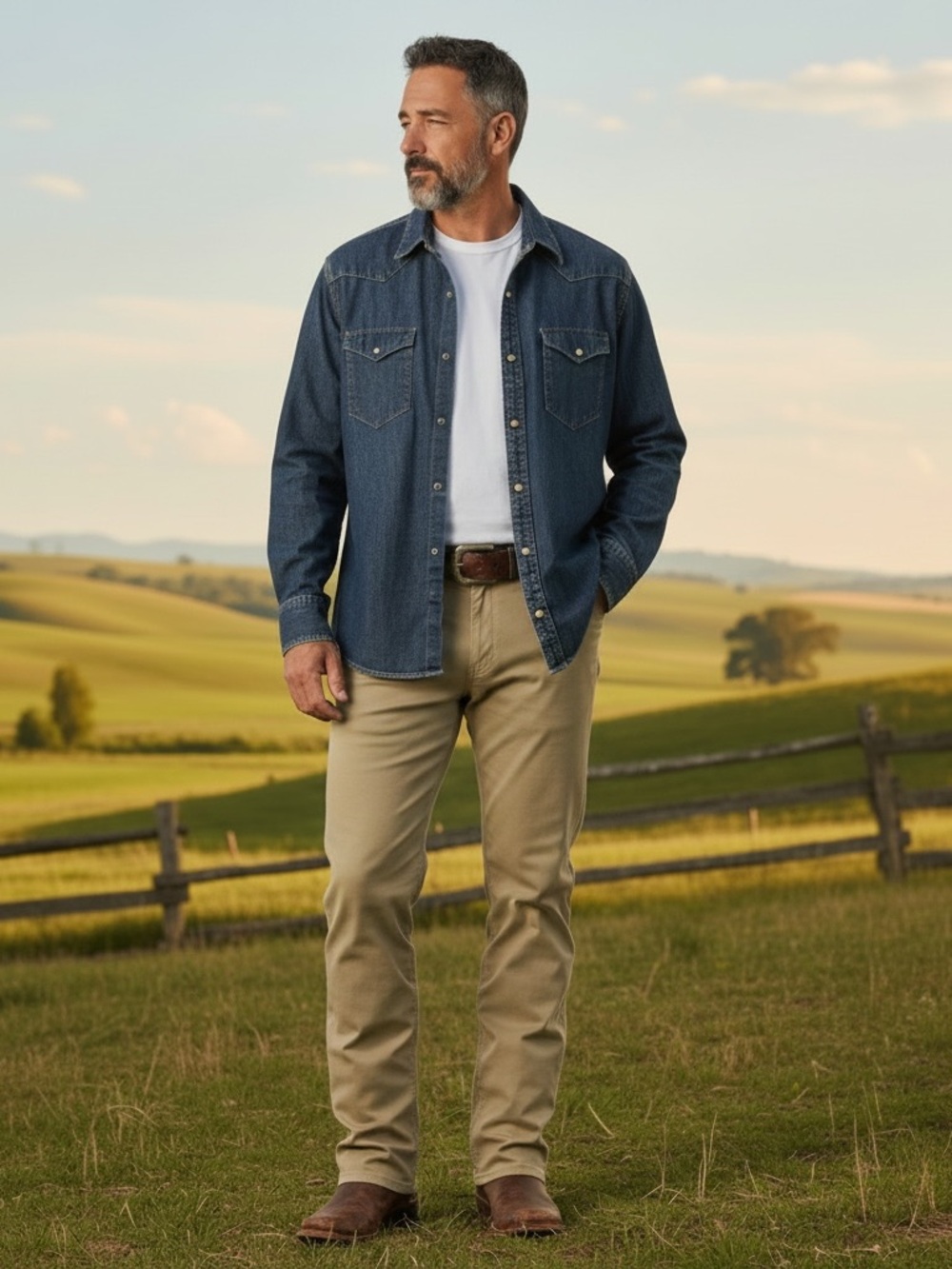 WRANGLER Men's Regular Fit Denim Western Snap-Up Shirt